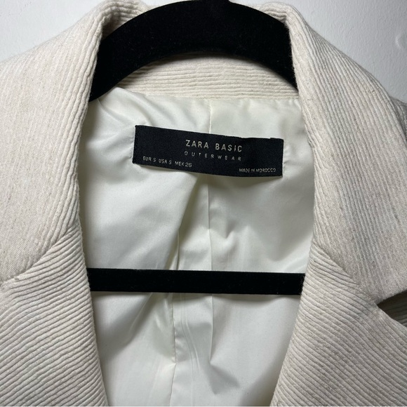 Zara women's cream double breasted above knee ribbed crinkle blazer in size S - Picture 5 of 8